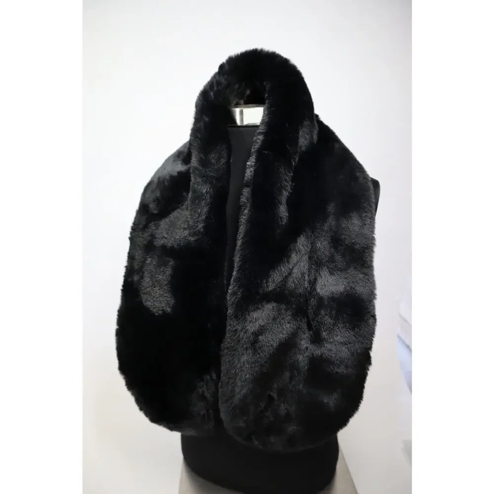 INC Pull Through Black Faux Fur Scarf One Size‎